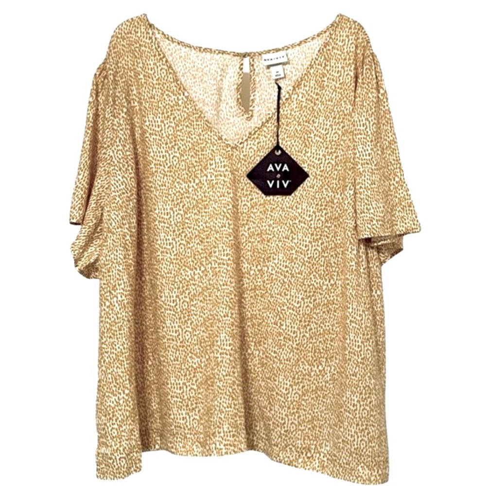 Ava & Viv Flutter Sleeve Top Linen Blend Shirt Blouse - Rust Dot